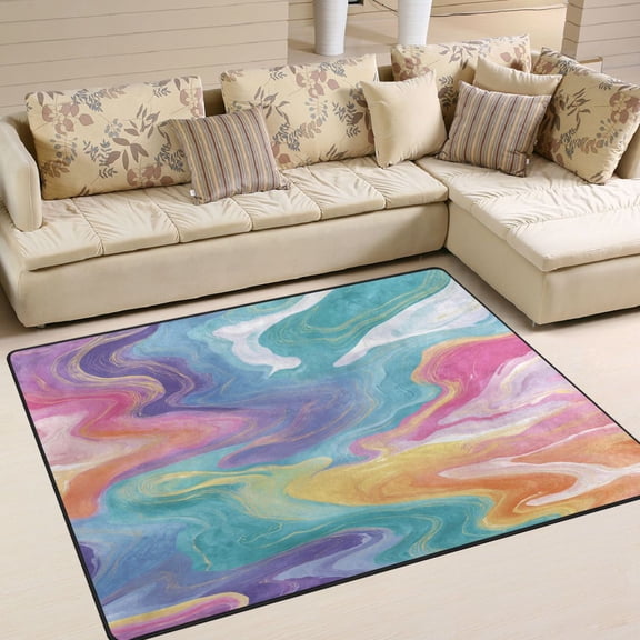 Area Rug Indoor 63"x48"in Non-Slip Wear Resistant Floor Mats Soft Large Carpets for Living Room Bedroom Home Decor Rainbow-colored Twists