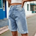 thumbnail image 4 of Pantalones Cortos Vaqueros para Mujer, Hasta la Rodilla, Modernos, Estilo Y2K, de Cintura Alta, Pierna , Informales, de Verano, con Bolsillos Azul M, 4 of 10