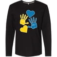 thumbnail image 3 of Inktastic Down Syndrome Awareness with Handprints and Hearts Blue and Yellow Long Sleeve T-Shirt, 3 of 5