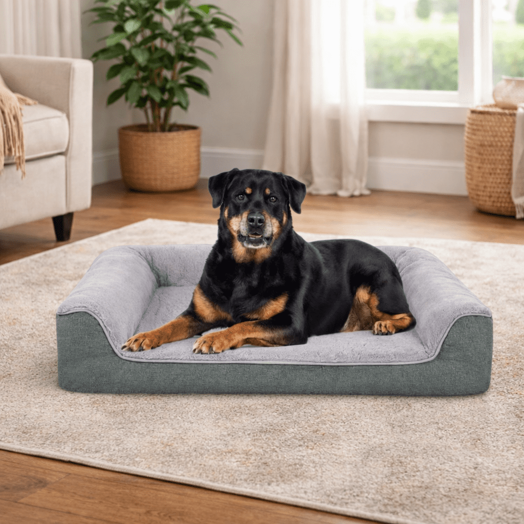 WATANIYA PET Orthopedic Dog Sofa Bed, Non Slip Pet Couch Bed with Removable Washable Cover, Grey