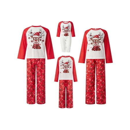 

Ma&Baby Christmas Family Pajamas Deer Print Tops/Romper Long Pants Parent-Child Christmas Sleepwear