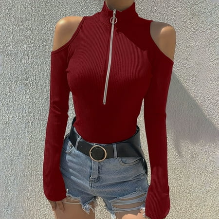 SNKSDGM Women s Plus Casual Easter Shirts Womens Shirts Casual Short Sleeve Women Neck Long Sleeve Bodysuit Cutout Shoulder Top Bodysuit Turtleneck Jumpsuits Clubwear Tops for Women Work Casual