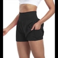 thumbnail image 2 of Pantalones Cortos Fluidos para Correr, para Mujer, para Entrenamiento, Atletismo, Gimnasio, Yoga, Cintura Alta, con Bolsillos, Verano. Negro L, 2 of 10