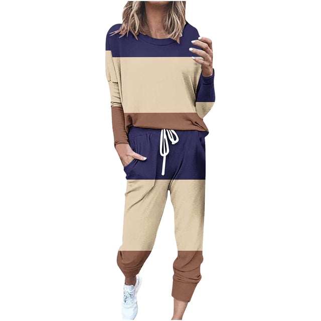 2 Piece Vacation Suit Set Two Piece Outfits for Women Jogging Suits Casual Sweatsuits Jogger Drawstring Sweat Pant Suits Two Piece Exercise Tracksuit S-77 Brown 3XL