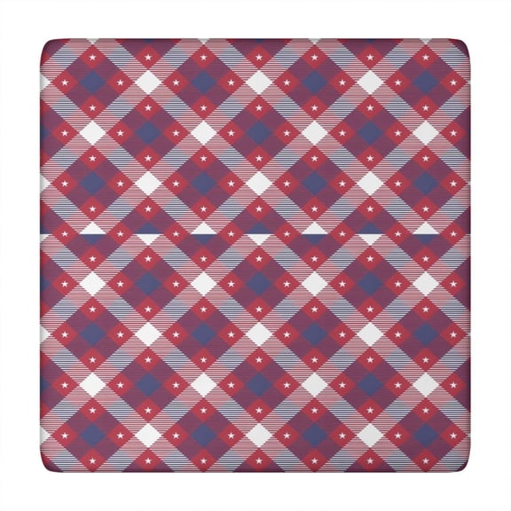 Red Blue White Star Plaid Checkered Pattern Square Fitted Tablecloth with Elastic Edge,Square Table Cover,Washable Elastic Table Cover for Home Kitchen Party Decor 34"x34"