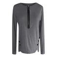 thumbnail image 5 of IROINNID Womens Long Sleeve V-Neck Shirts Solid Color Buttons Zipper Loose Shirt Blouse Top,Gray, 5 of 6