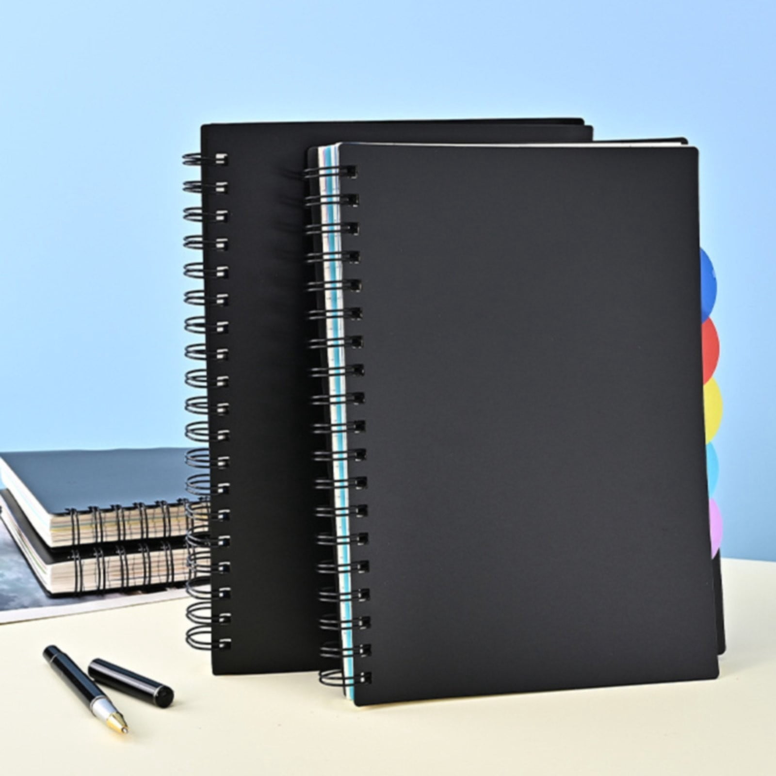 VKLU Wirebound Tabbed Notebook A5, 5 Section College Ruled Journal with Dividers, Modern Mechanical Hardcover Planner for Business & Engineering, 300 Pages, Grid Black