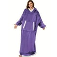 thumbnail image 2 of Women's Plus Size Hooded Robe with Pocket, Oversized Wearable Blanket, Flannel Sherpa Loungewear, Cozy Fleece Robe for Pet Owners, Holds Small Dogs & Cats, 2 of 5