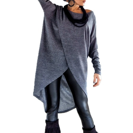 Slit Front Cotton Top - Women Long Sleeve Pullover Front Slit Knitted Sweater Blouse Tops