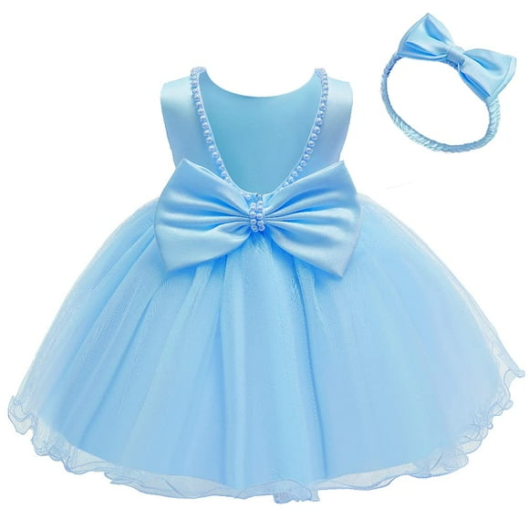 Vestido NSSMWTTC azul de tul con lazo y encaje con flor 2-3T