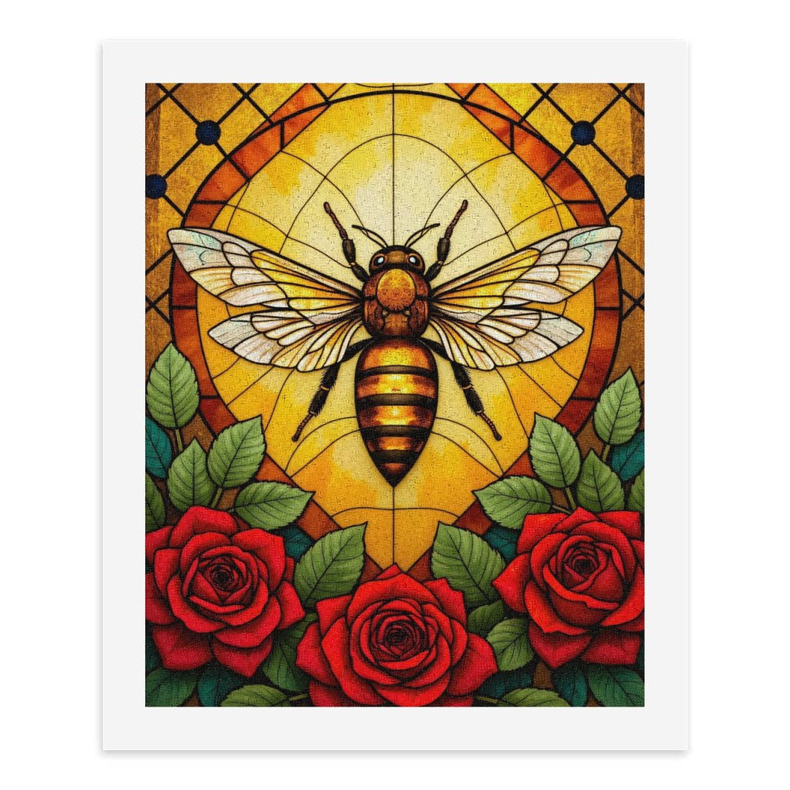 Paint by Numbers Kit for Adults, Stained Glass Bee Rose Artwork Paint by Numbers, Easy Paint by Numbers Kit for Adults Beginner, DIY Adult Paint by Number Kits on Canvas, Home Decor