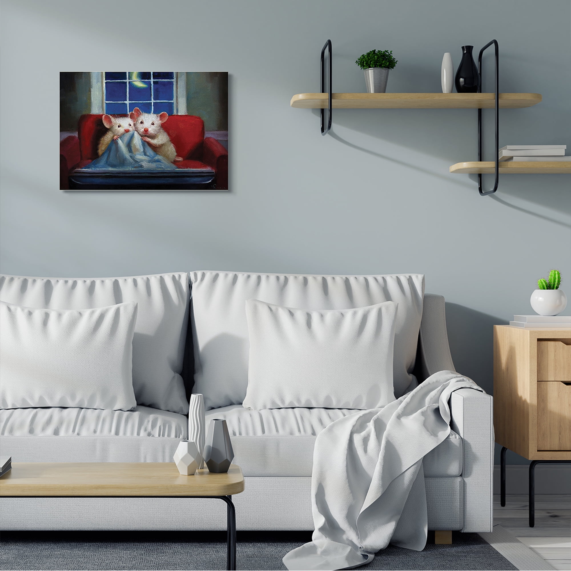 Stupell Industries House Mice Snuggling Under Blanket Watching TV,24 x 30,Designed by Lucia Heffernan