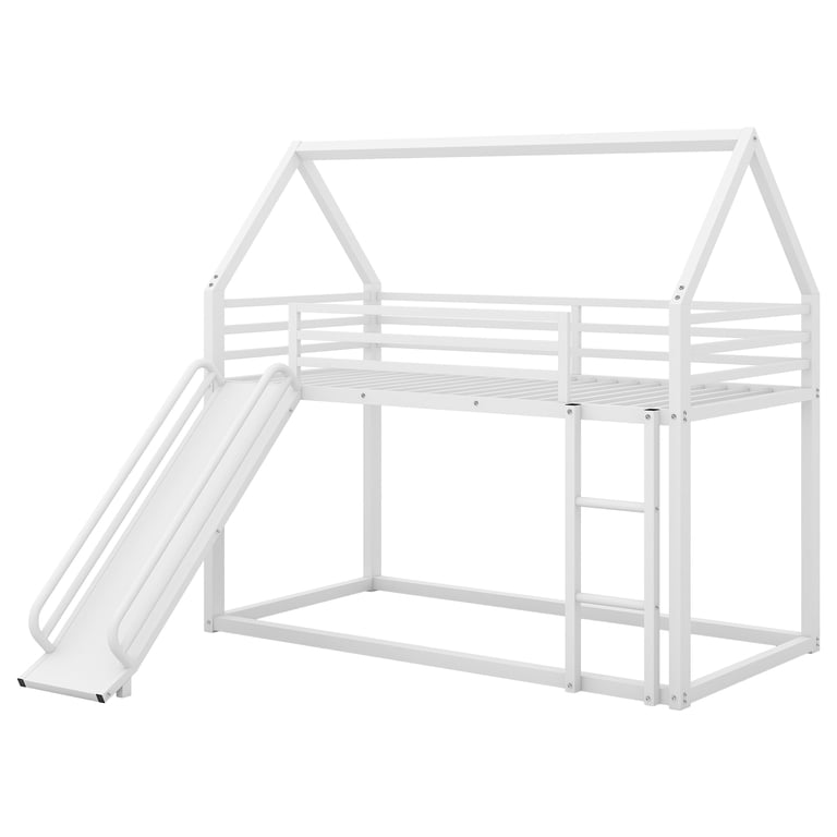 Euroco Twin Over Twin House Bunk Bed with Slide, White photo 5