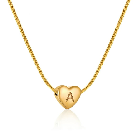 YIFSIY Initial Letter A Heart Pendant 18K Gold Plated Snake Chain Women Necklace