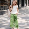 thumbnail image 6 of COEQINE Girls' Wide Leg Pants with Ruffle Hem, Casual Long Trousers Breathable Flowy Fall Pants Y2K Girly Outfits for Daughter, Size 11-12, Watermelon Rind Stripe, 6 of 8
