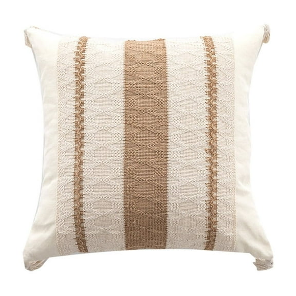 Zmeidao Decorative Throw Pillow Cover 17.71x17.71in Square Neutral Boho Accent Tassels Pillowcase Farmhouse Cushion for Couch Sofa Bedroom Living Room Home Decor