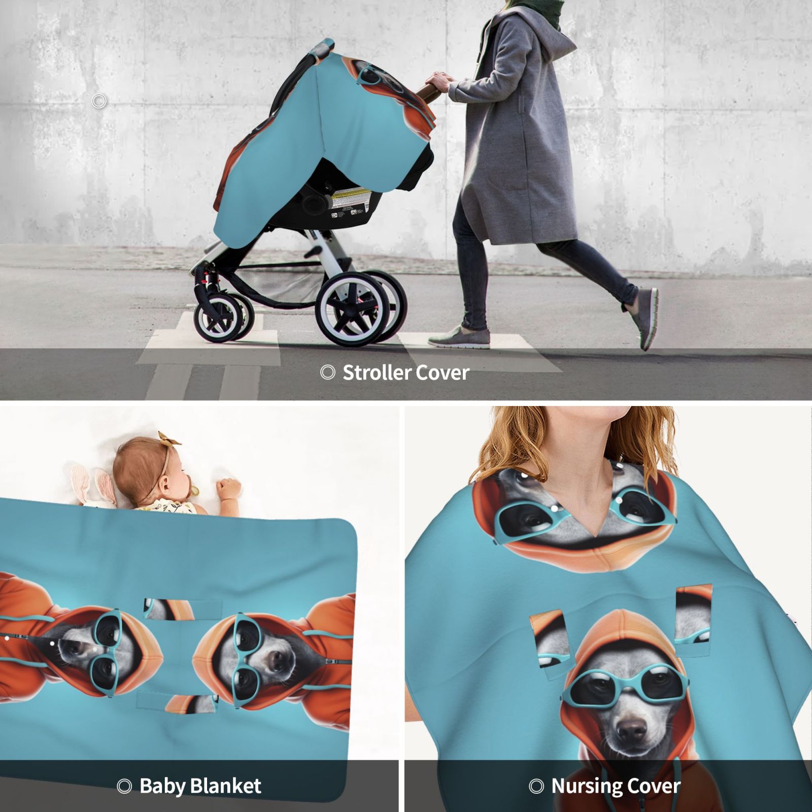 Car Seat Cover Baby - Cool Dog In Hoodie Breathable Infant Car Seat Cover for Baby Carseat, Lightweight Comfort Baby Essentials Must Haves Newborn Stuff for Girl Boy
