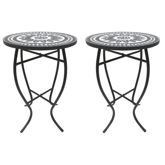 W Unlimited Mosaic Art Stone and Metal Accent Table in Lily Black (Set of 2)