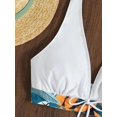 thumbnail image 4 of Traje de baño de 3 piezas para mujer Traje de baño Estampado floral Corbata Halter Top Bikini Conjunto con pantalones cortos Floral Blanco X Grande, 4 of 5
