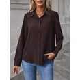 thumbnail image 4 of Womens Chocolate Brown Long Sleeve Casual Button Down Shirt, 4 of 6