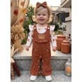 thumbnail image 4 of Cjfdfy Newborn Baby Girl Thanksgiving Outfit Turkey Print Long Sleeve Romper And Little Turkey Corduroy Overalls Pants Headband Set Infant Cute My First Thanksgiving Fall Winter Clothes 0-18M, 4 of 9