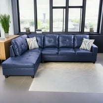 Hommoo 4-Seat Semi Semi PU Synthetic Leather Sectional Sofa Sets, L Shaped Sectional Couches and Sofas, Modern Living Room Furniture Sets, 17.5'' Back Height, Blue(No Ottoman)