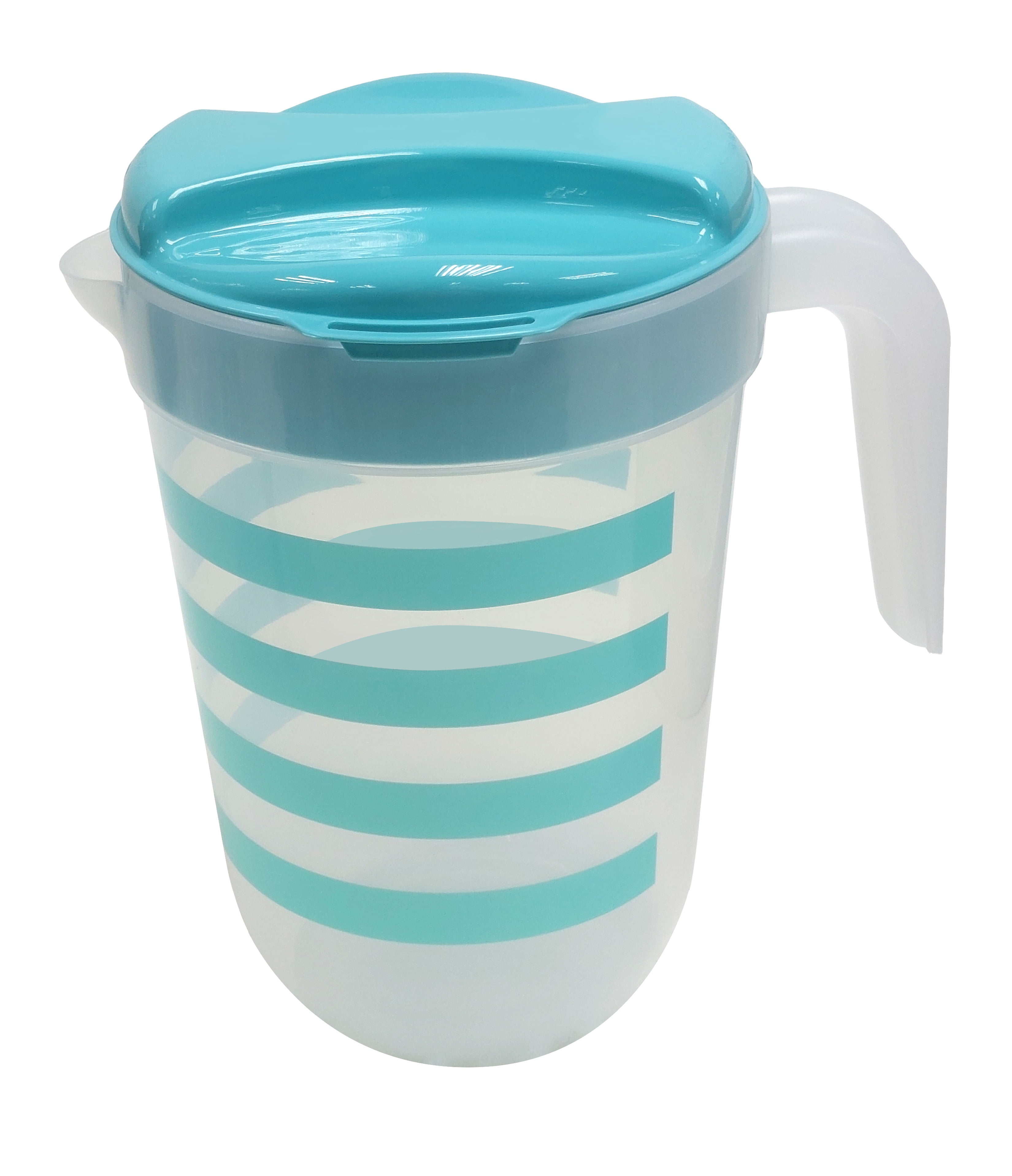 Mainstays Plastic 1 Gallon Pitcher with Teal Color Lid, Teal Line