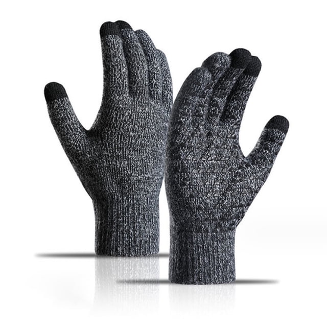 Guantes de punto a prueba de frío de invierno, guantes de felpa gruesos y cálidos con dedos completos
