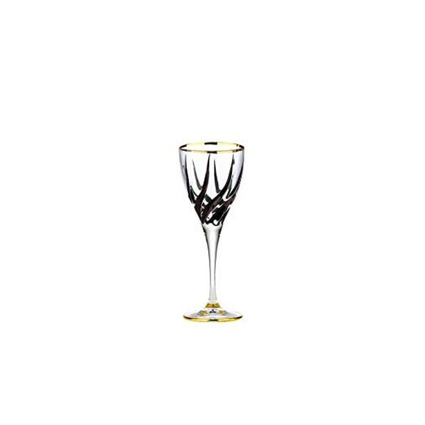 7 Oz Wine Glasses with Black Pattern and Gold Rim Stemmed