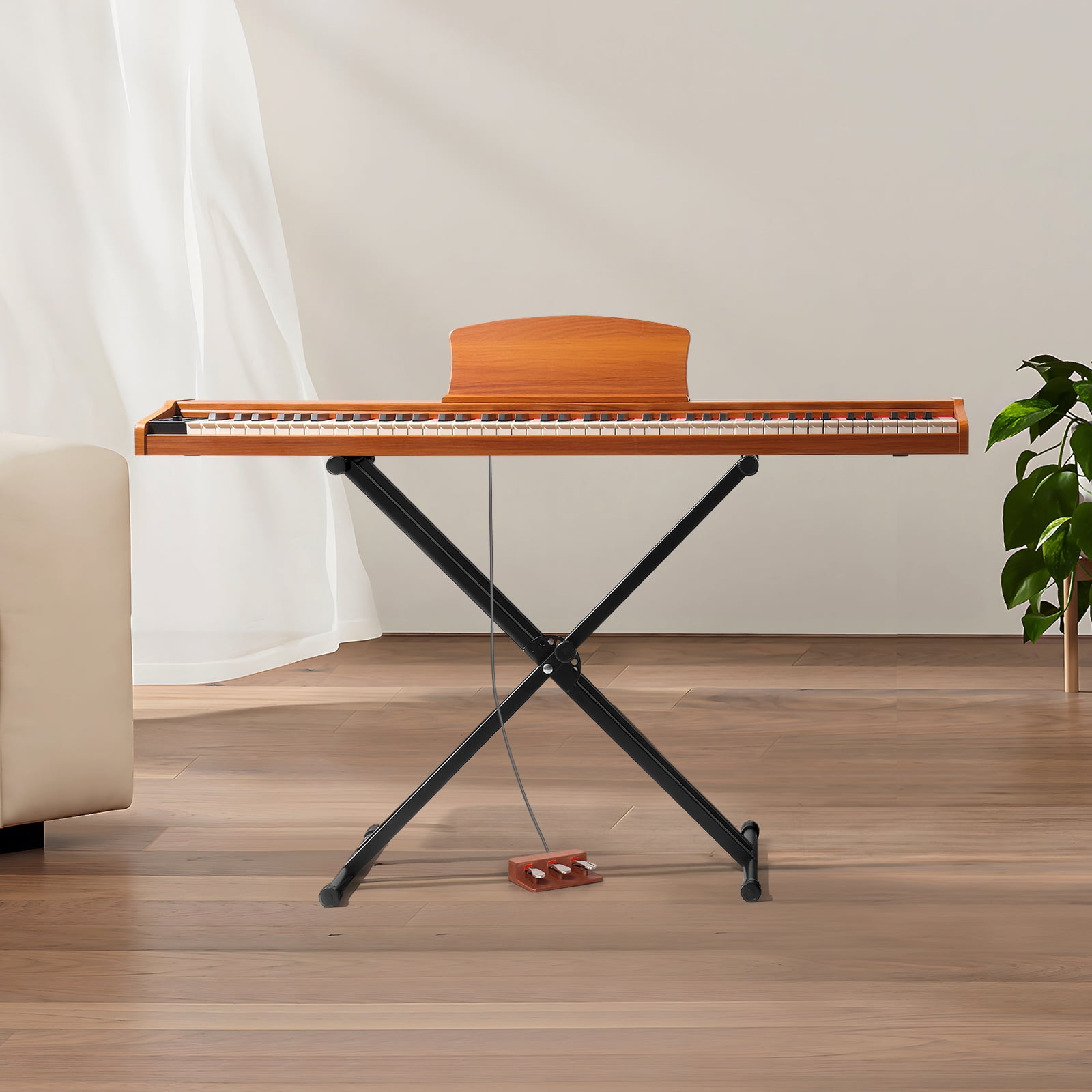 Zimtown Wooden Digital Piano with Sheet Music Rest, Standard Keyboards, Walnut