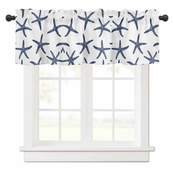 Starfish Valances for Windows Ocean Rod Pocket Curtain Valance Window Treatment Short Curtains for Kitchen Living Room, 54"x18"