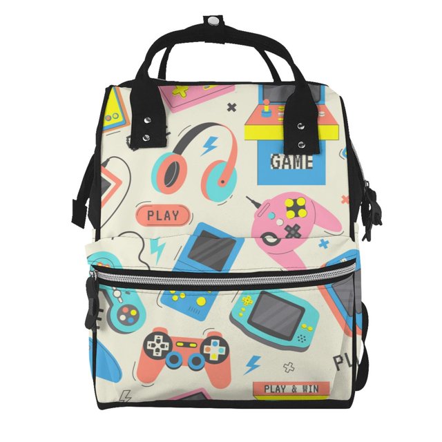 Disketp Playing Video Games Mochila de Pañales de Gran Capacidad con Múltiples Bolsillos, Mochila de Viaje Multifuncional para Bebé, Unisex, Moderna y Resistente