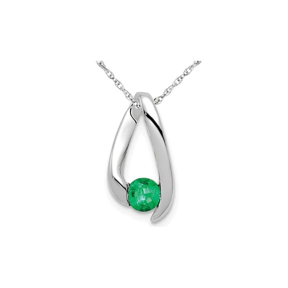 1/4 Carat (Ctw) Natural Emerald Pendant Necklace in 14K White Gold with Chain for Women