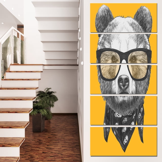 Funny Bear with Formal Glasses - Contemporary Animal Art Canvas
