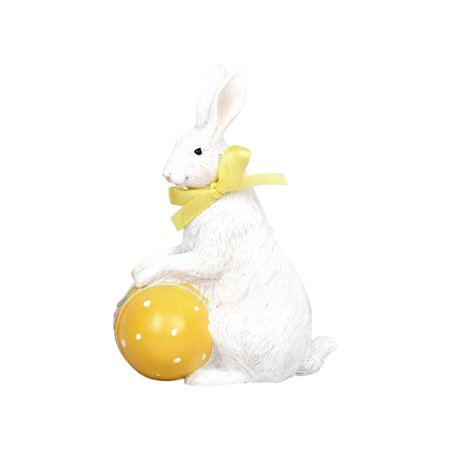 SLYNSHome Resin Bunny Figurines Spring White Rabbit Statues Easter Decorations for Table Centerpiece Living Room Decor