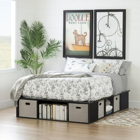 South Shore Flexible Black Oak Platform Bed with Storage and Baskets, Multiple (The Best Storage Beds)