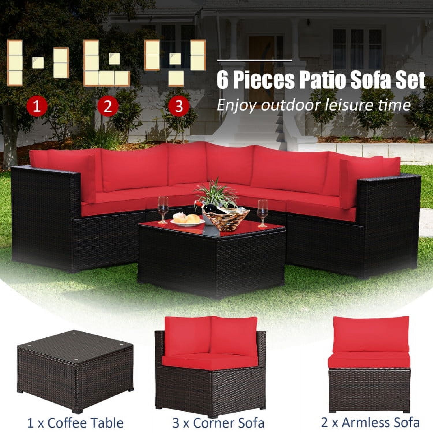 Aimee Lii 6 Pieces Patio Furniture Sofa Set with Cushions for Outdoor, Outdoor Patio Set, Red