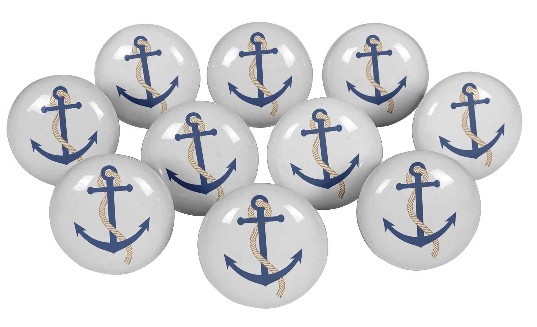 Round Cabinet Knobs Nautical Anchor 4 Pieces Set DIY Glass for Home Office Wardrobe Cupboard Dresser Door Drawer Handle Pull with Screws
