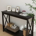 thumbnail image 3 of BTMWAY Entryway Table, 2-Tier Oxford Console Table with Storage Shelf, Wood Cocktail Table Modern Accent Table with X-shape Design, Long Sofa Table Entry Side Table for Hallway Living Room, Coffee, 3 of 6