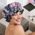 thumbnail image 5 of Shower Caps,Pioneer Flower Floral Print Pattern Waterproof Shower Cap for Women 4 Pieces,Double Reusable Hair Cover for Shower PEVA Elastic Stretch Hem, 5 of 7