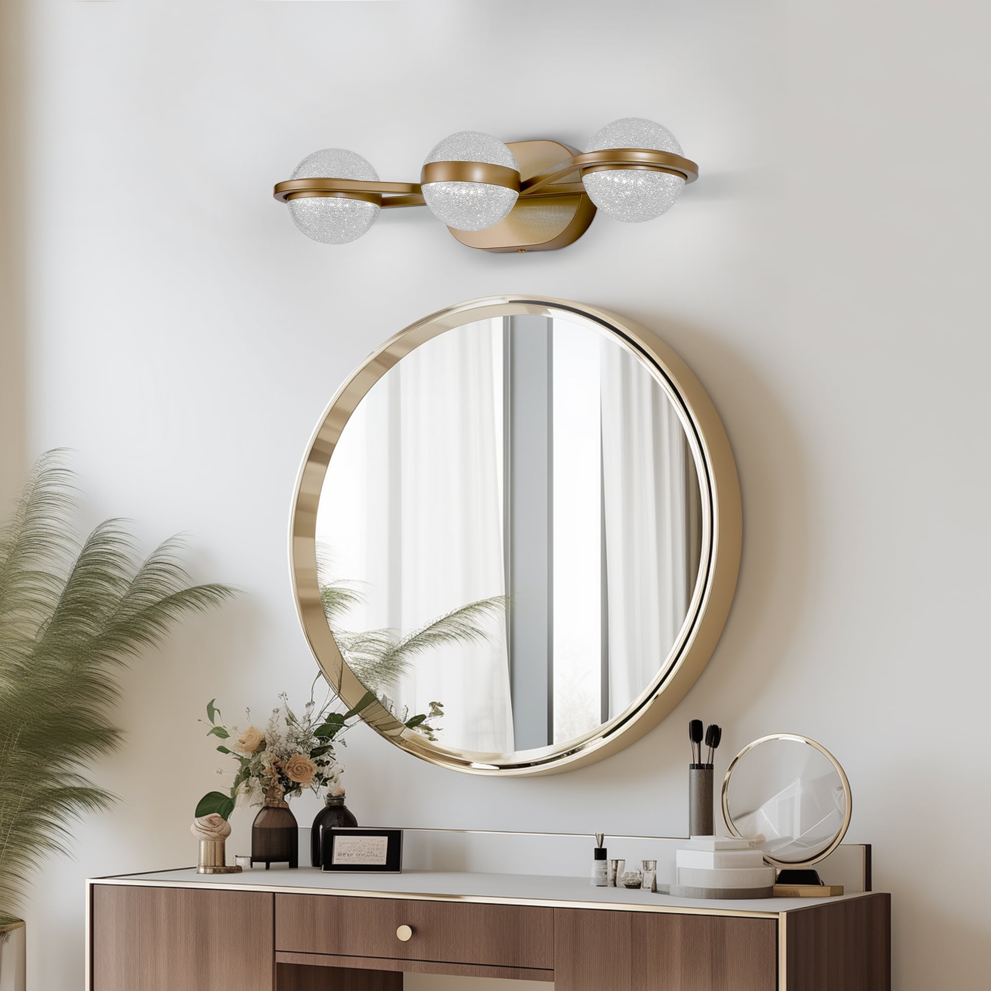 21 Inch LED Bathroom Vanity Light, Modern 3-Light Dimmable Wall Sconce with Globe Shades, Bronze Finish