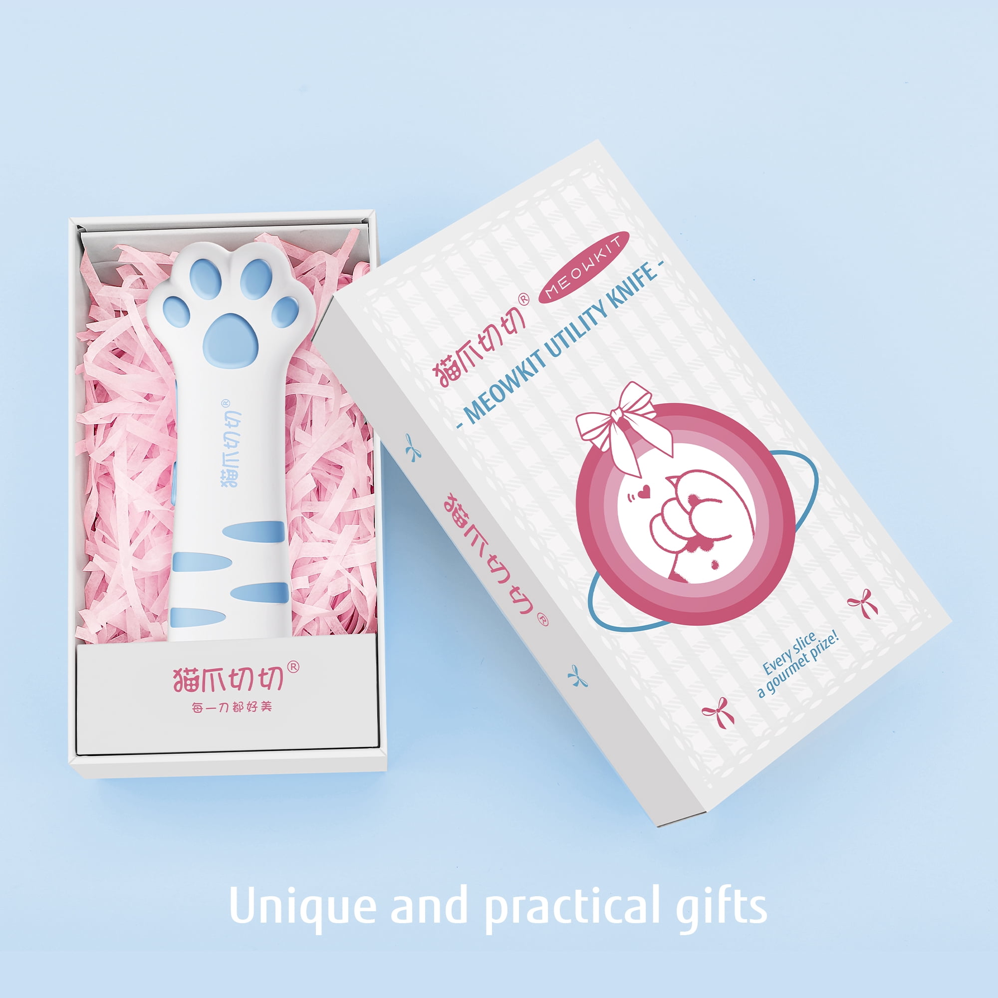 Meowkit Blue Cat Paw Utility Knife, Retractable Box Cutter for Crafts, Gift-Worthy Stationery Tool