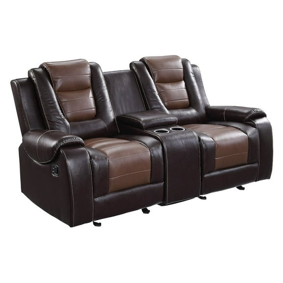 Lexicon Briscoe Center Console Double Glider Reclining Loveseat in 2-Tone Brown