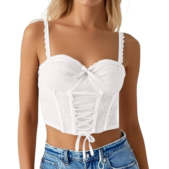 HXWCHs Lace Bustier Corset Tops for Women Going Out Party Club Top with Buckle White 34