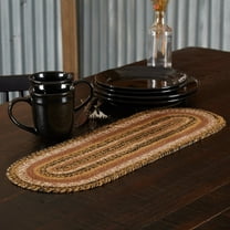 VHC Brands Kettle Grove Primitive Jute Tan Striped Textured Oval Kitchen Table Runner 8"x24"