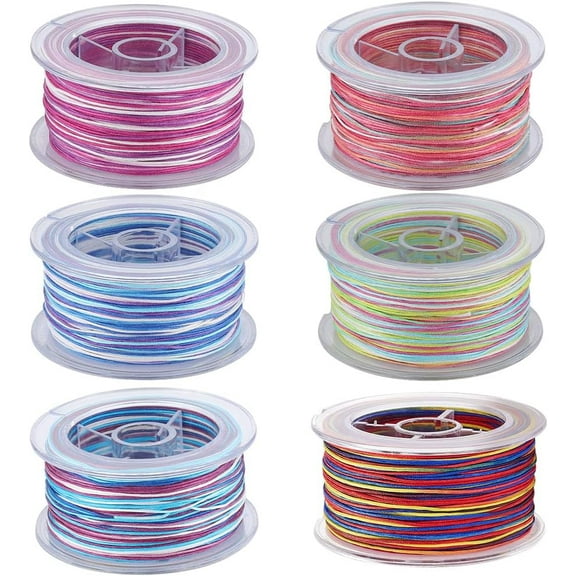 6 rolls 6 colors Segment Dyed Polyester Thread Cord Mixed color 0.8mm about 10.93 yards(10m)/roll 1 roll/color