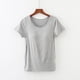 thumbnail image 1 of Camiseta de manga corta con almohadilla para el pecho Camiseta de base de una pieza ajustada con copa modal para mujer Top de mujer con cuello redondo Sujetador sin uso, 1 of 6