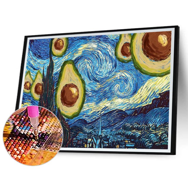 Cuadros Decorativos 5D DIY taladro redondo completo diamante pintura aguacate estrella mapa decoración del hogar arte artesanal Wdftyju embutido en tela