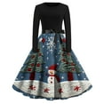 thumbnail image 2 of Christmas Dresses for Women Women's Christmas Printed Round Neck Big Hem Skirt Pleated Skirt Long Sleeved Dress with Snowman Print for Holiday Party,Blue,S, 2 of 5
