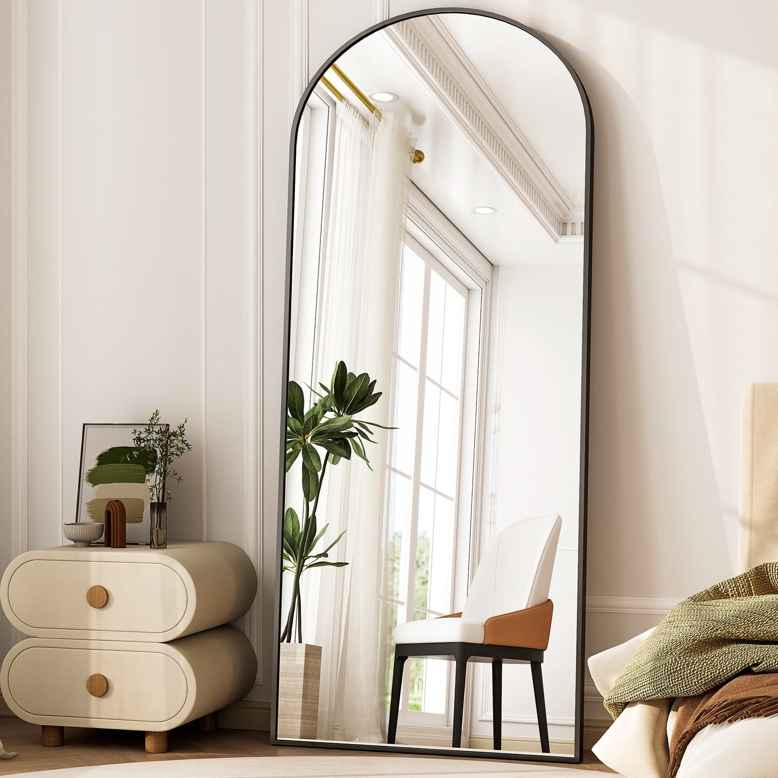 GRAHMCY 71"x26" Arched Full Length Mirror Floor Standing Mirror, Black